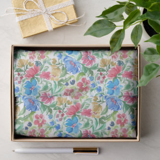 Blue Pink Watercolor Floral Garden Colourful Bloom Tissue Paper