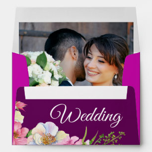 Blue Pink Watercolor Flowers Wedding  Envelope