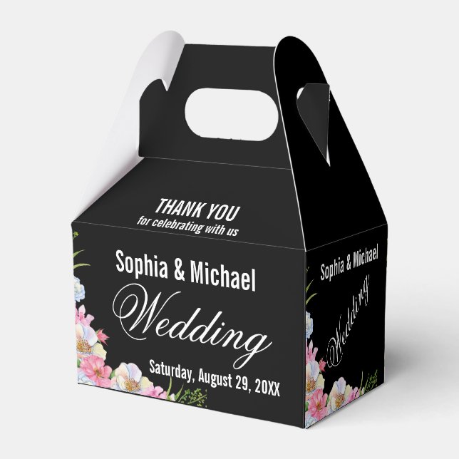 Blue Pink Watercolor Flowers Wedding  Favour Box (Back Side)