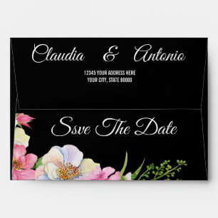 Blue Pink Watercolor Flowers Wedding Save The Date Envelope