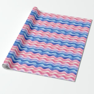 Blue & Pink Wavy Lines Wrapping Paper