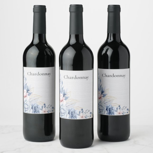 Blue & Pink Wedding Elegance  Wine Label (Bottles)
