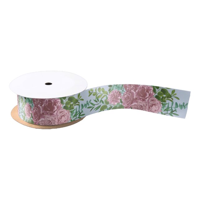 Blue & Pink Wedding Pastel Floral Spring Satin Ribbon (Spool)
