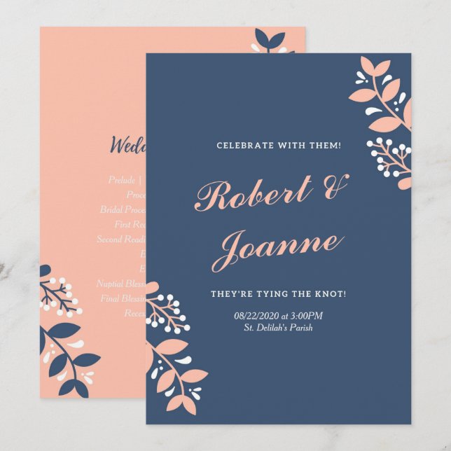 Blue Pink Wedding Program (Front/Back)