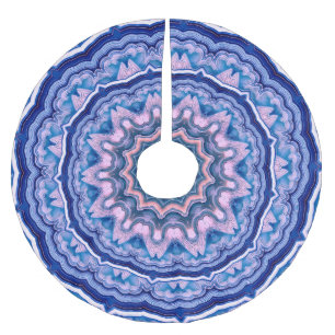 Blue Pink White Agate Boho Mandala Brushed Polyester Tree Skirt