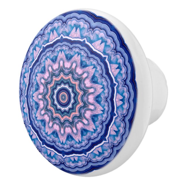 Blue Pink White Agate Boho Mandala  Ceramic Knob (Right)