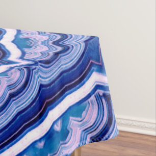 Blue Pink White Agate Boho Mandala Tablecloth