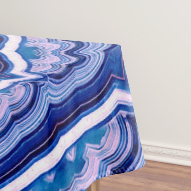 Blue Pink White Agate Boho Mandala Tablecloth (In Situ)