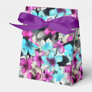 Blue Pink White Black Watercolor Flowers Pattern Favour Box
