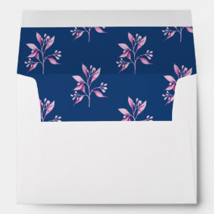 Blue pink white botanical florals wedding envelope