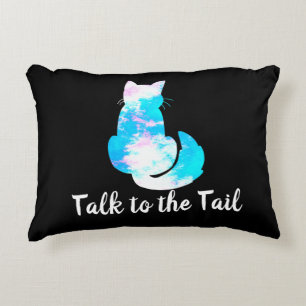 Blue Pink White Cat Abstract Talk to the Tail Decorative Cushion