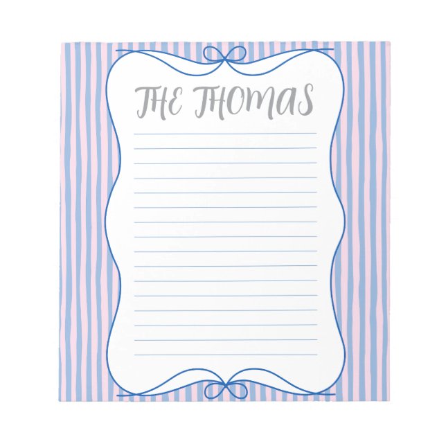 Blue Pink White Cute Personalized Notepad (Front)