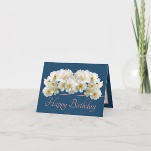 Blue Pink White Daffodil Bouquet Happy Birthday Card