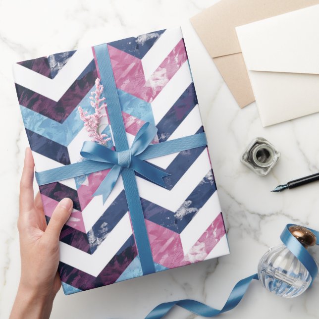 Blue Pink White Marble Chevron Wrapping Paper (Gifting)