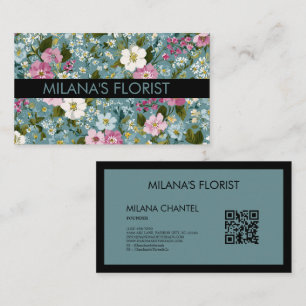 Blue Pink White Modern Trendy Flower Florist Business Card