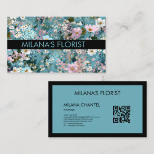 Blue Pink White Modern Trendy Flower Florist Business Card