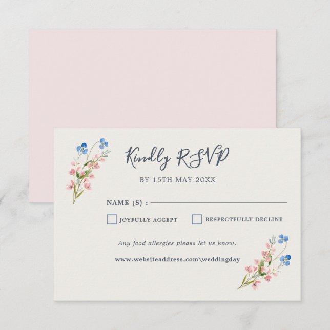 Blue Pink Wildflowers Response Card (Front/Back)