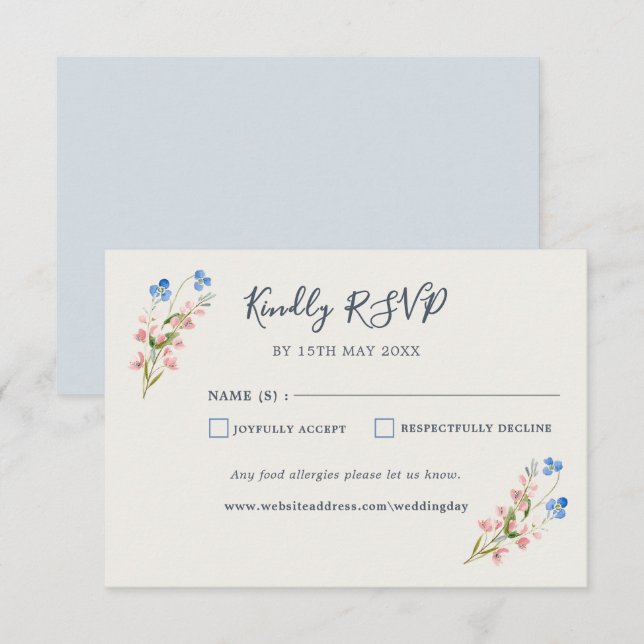 Blue Pink Wildflowers Response Card (Front/Back)