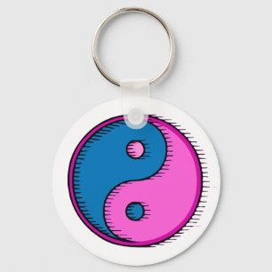 Blue Pink Windblown Yin Yang Key Ring