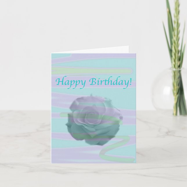 Blue pink with big rose flower card (Front)