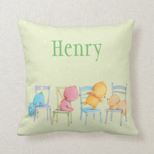 Blue, Pink, Yellow, and Brown Bears Play Cushion