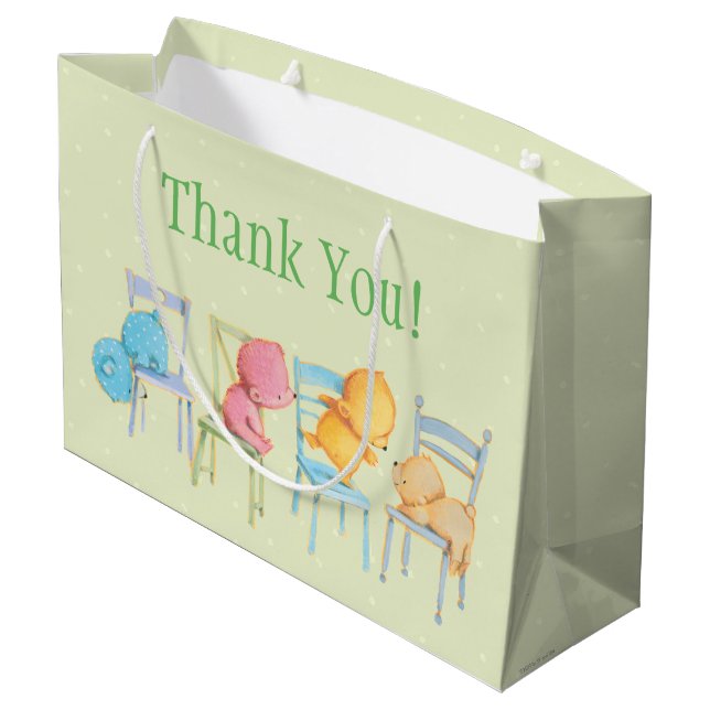 Blue, Pink, Yellow, and Brown Bears Play Large Gift Bag (Back Angled)