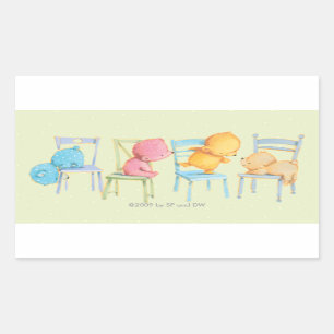 Blue, Pink, Yellow, and Brown Bears Play Rectangular Sticker