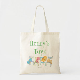 Blue, Pink, Yellow, and Brown Bears Play Tote Bag