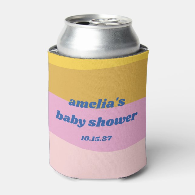 Blue Pink Yellow Cute Playful Custom Baby Shower Can Cooler (Can Front)