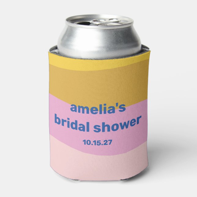 Blue Pink Yellow Cute Playful Custom Bridal Shower Can Cooler (Can Front)