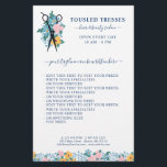 Blue Pink Yellow Floral Scissors Hair Salon Flyer<br><div class="desc">Hair salon business flyer featuring a pair of scissors on a bed of wildflowers in blue, yellow, and pale pink. Add the name of your salon or business, your services, and tagline, and your contact information or whatever else you need in blue text against a white background. The floral flyer...</div>