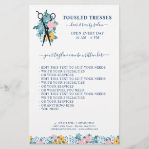 Blue Pink Yellow Floral Scissors Hair Salon Flyer