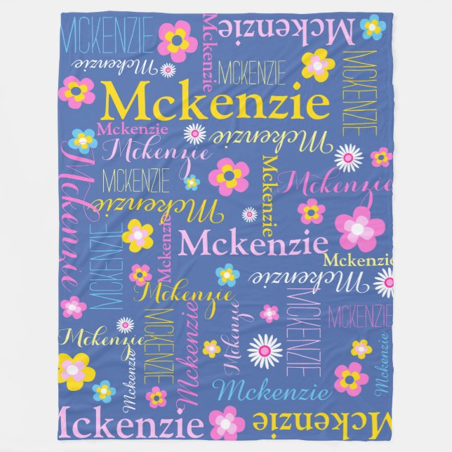 Blue pink yellow girls McKenzie name blanket (Front)