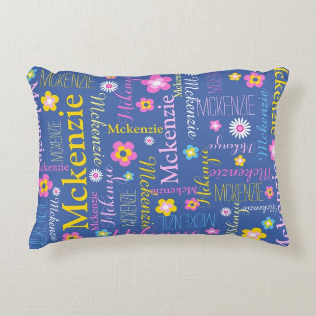 Blue pink yellow girls McKenzie name  Decorative Cushion (Front)