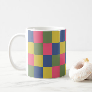Blue Pink Yellow Green Chequerboard Coffee Mug