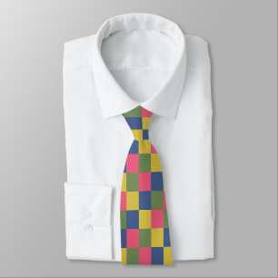 Blue Pink Yellow Green Chequerboard Tie