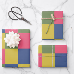 Blue Pink Yellow Green Chequerboard Wrapping Paper Sheet