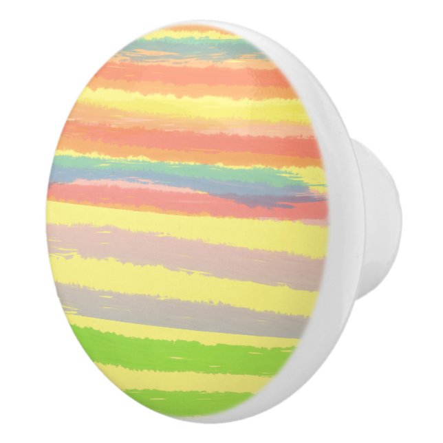 Blue Pink Yellow Orange Green Stripes  Ceramic Knob (Right)