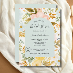 Blue Pink Yellow Pastel Florals Bridal Shower Invitation