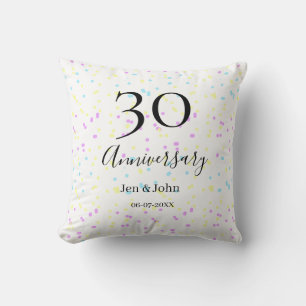 Blue pink yellow polka dots 30th anniversary name cushion