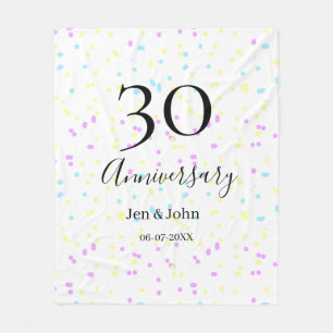 Blue pink yellow polka dots 30th anniversary name fleece blanket