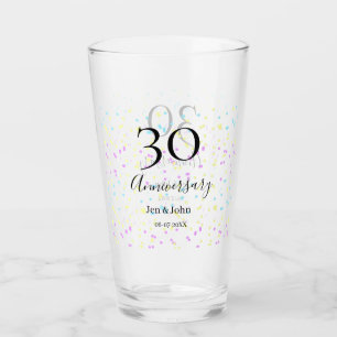 Blue pink yellow polka dots 30th anniversary name glass