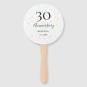 Blue pink yellow polka dots 30th anniversary name hand fan