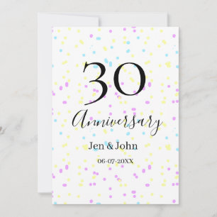 Blue pink yellow polka dots 30th anniversary name invitation