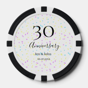Blue pink yellow polka dots 30th anniversary name poker chips