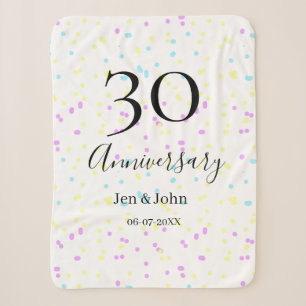 Blue pink yellow polka dots 30th anniversary name sherpa blanket