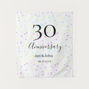 Blue pink yellow polka dots 30th anniversary name  tapestry