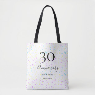 Blue pink yellow polka dots 30th anniversary name tote bag