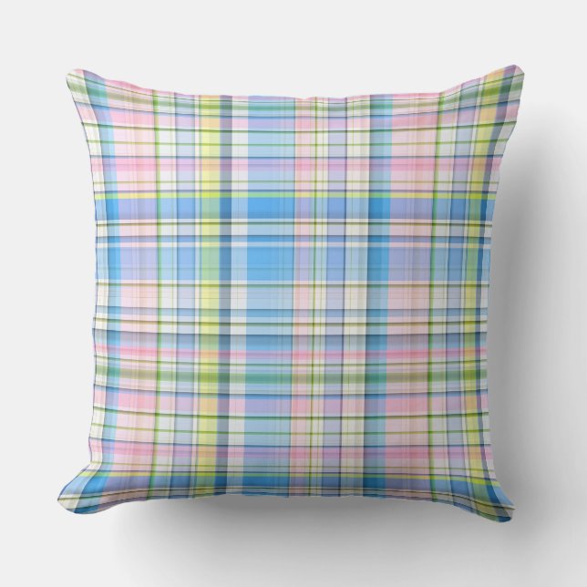 Blue Pink Yellow Wht Preppy Madras Cushion (Front)