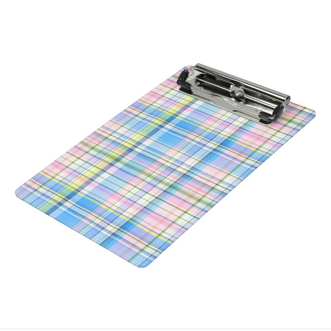 Blue Pink Yellow Wht Preppy Madras Mini Clipboard (Angled3)
